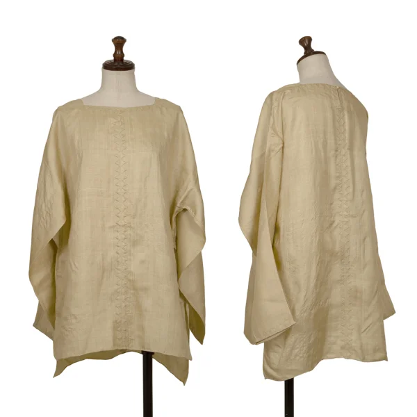 ASHA BY MDS Patch Design Silk Blouse Beige S-M K-172748_001
