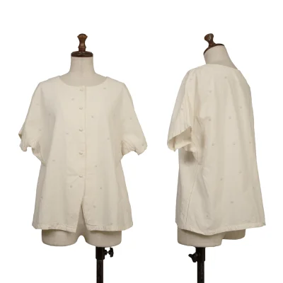 ASHA BY MDS Cotton Dot Jacquard Short Sleeve Blouse