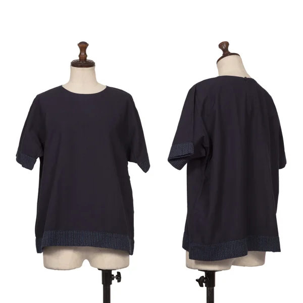 ASHA BY MDS Dyed Stitch Design Cotton Short Sleeve Blouse Navy S-M K-172757_001