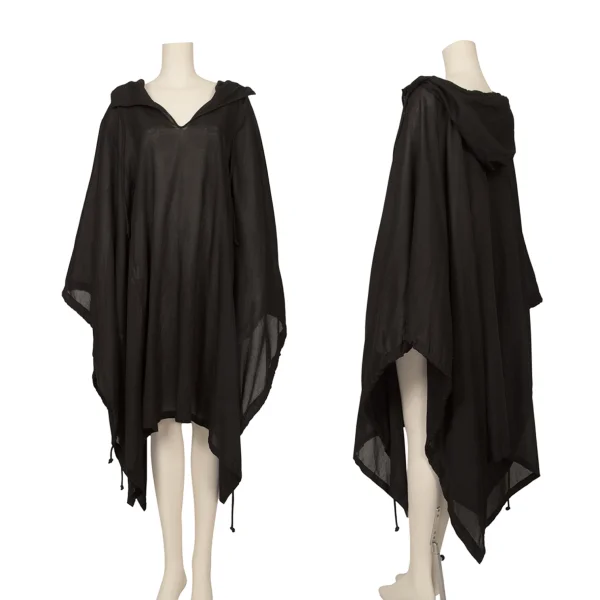 Yohji Yamamoto FEMME Cotton Skipper Hooded Poncho Coat Black 1 K-172772_001
