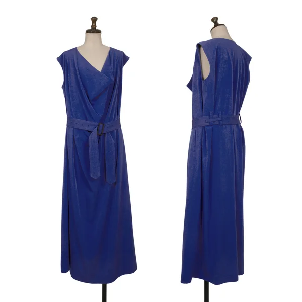 Y's Crepe de Chine Draped Neck Sleeveless Dress Blue 2 K-172774_001
