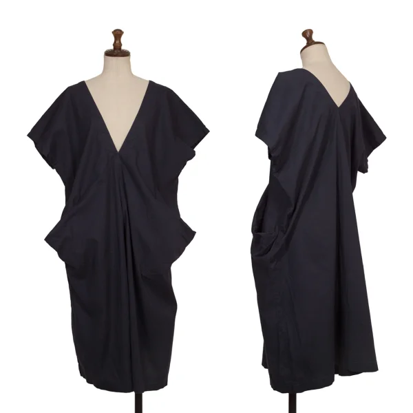 ISSEY MIYAKE me Cotton V-neck Stretch Sleeveless Dress Navy F K-172815_001