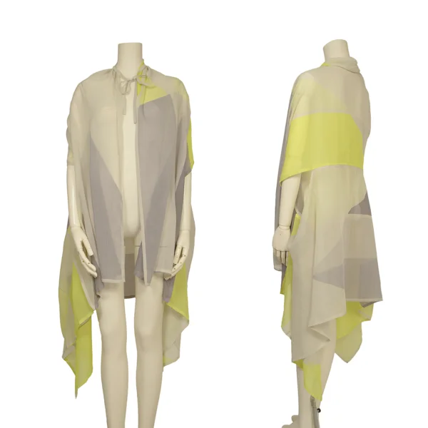 ISSEY MIYAKE 132 5. Color-block Sheer Cord-neck Sleeveless Top Grey,White,Yellow F K-172817_001