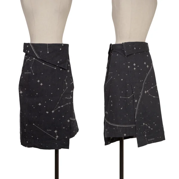 ISSEY MIYAKE Constellation Jacquard Stretch Denim Wrap Skirt Navy,White 2 K-172828_001
