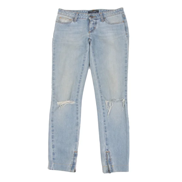 DOLCE&GABBANA Zipper Hem Back Metal Logo Patch Distressed Slim Jeans  Indigo 36 K-172842_001