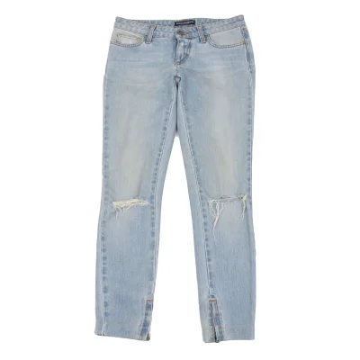 DOLCE&GABBANA Zipper Hem Back Metal Logo Patch Distressed Slim Jeans