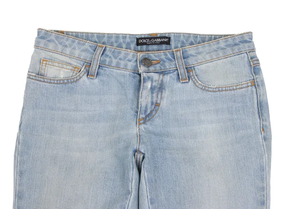 DOLCE&GABBANA Zipper Hem Back Metal Logo Patch Distressed Slim Jeans K-172842_002
