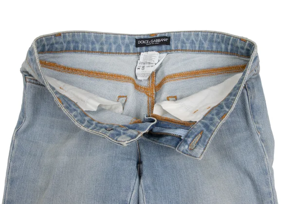 DOLCE&GABBANA Zipper Hem Back Metal Logo Patch Distressed Slim Jeans K-172842_005