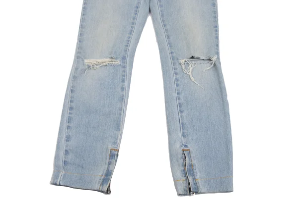 DOLCE&GABBANA Zipper Hem Back Metal Logo Patch Distressed Slim Jeans K-172842_009