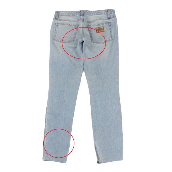 DOLCE&GABBANA Zipper Hem Back Metal Logo Patch Distressed Slim Jeans K-172842_013