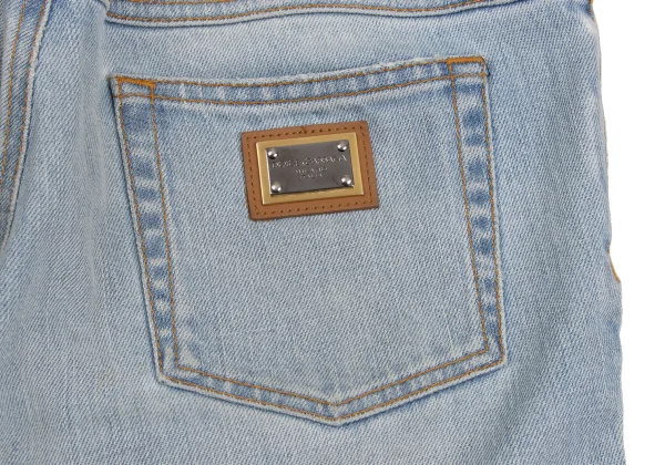 DOLCE&GABBANA Zipper Hem Back Metal Logo Patch Distressed Slim Jeans K-172842_017