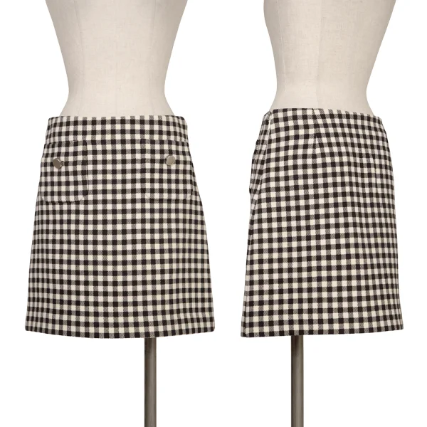 PRADA Wool Gingham Check Skirt Ivory,Black 38 K-172849_001