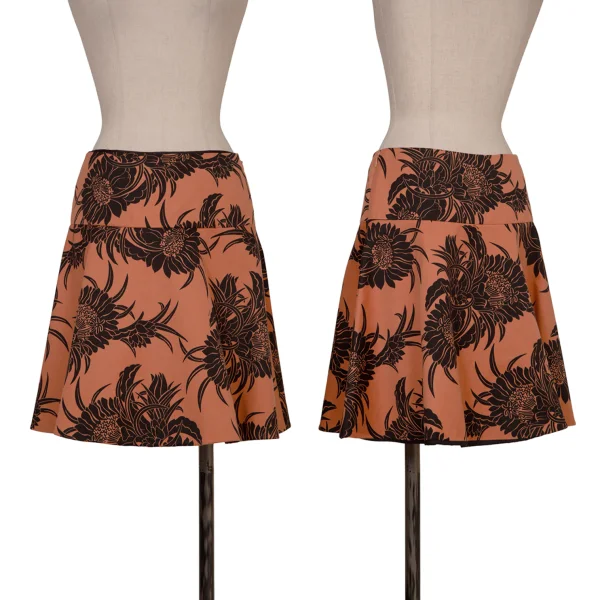 PRADA Dahlia Print Skirt Orange,Black 36S K-172850_001