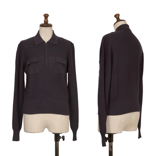EMPORIO ARMANI Cotton Half Zip Knit Long Sleeve Polo Shirt Navy 40 K-172858_001