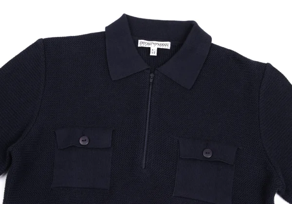 EMPORIO ARMANI Cotton Half Zip Knit Long Sleeve Polo Shirt K-172858_003