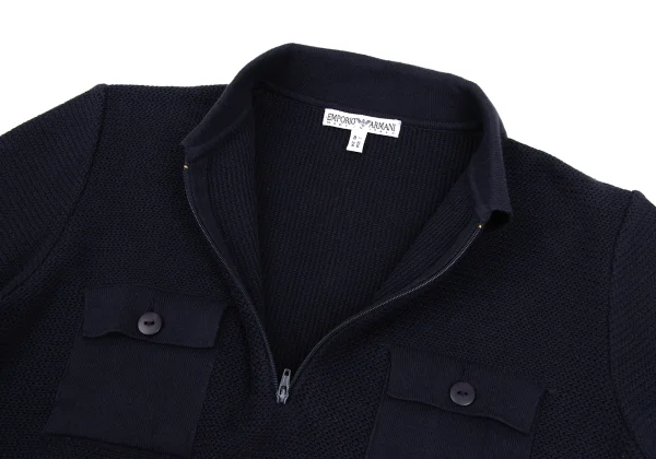 EMPORIO ARMANI Cotton Half Zip Knit Long Sleeve Polo Shirt K-172858_006