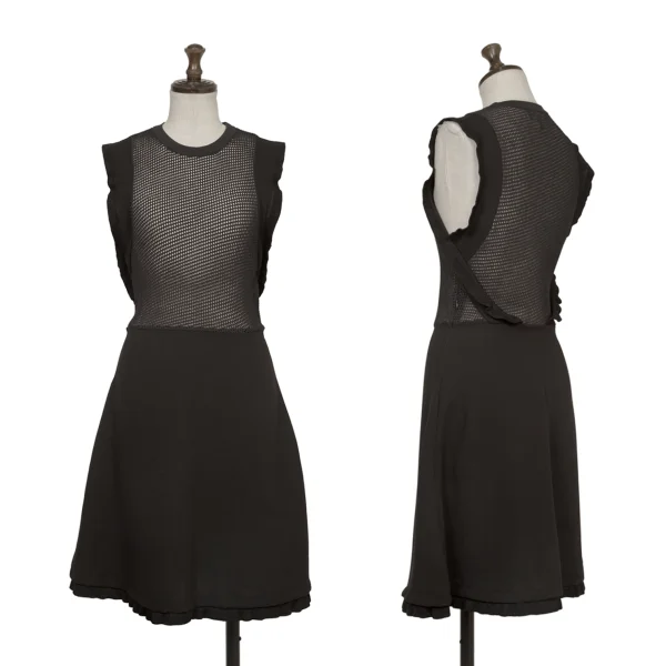 EMPORIO ARMANI Mesh Knit Switching Sleeveless Dress Black 38 K-172859_001