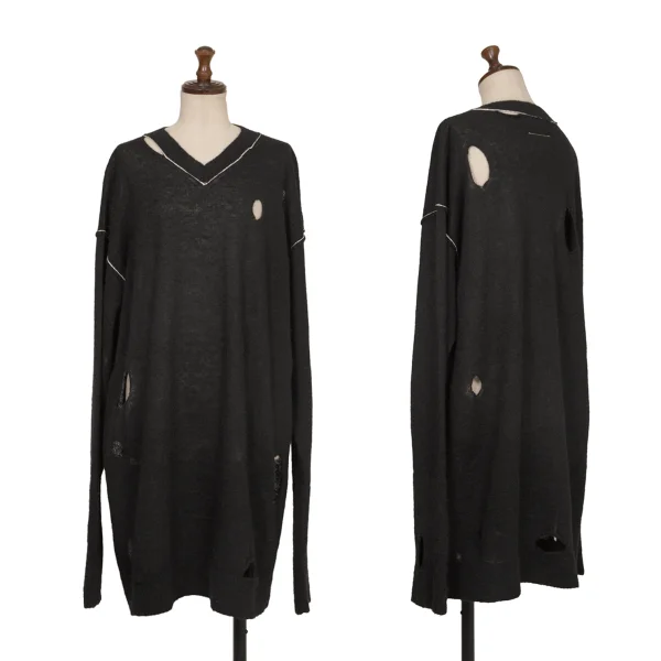 MM6 MAISON MARGIELA Distressed Hole Knit Tunic Black XS K-172869_001