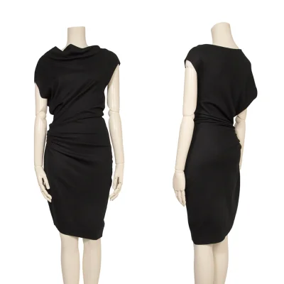 HELMUT LANG Wool Drape Design Sleeveless Dress