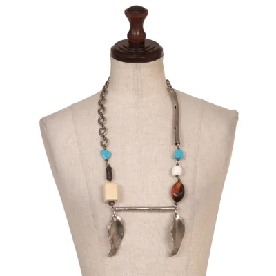 MARNI Metal Leaf Stone Necklace