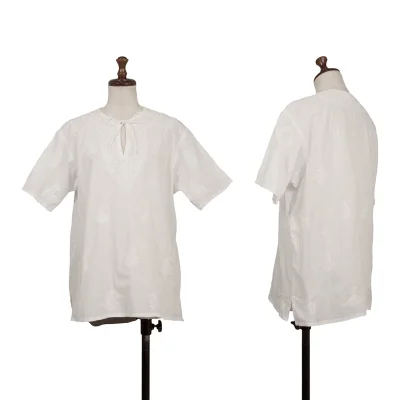 ISSEY MIYAKE HaaT Cotton Embroidered Neck Tie Blouse