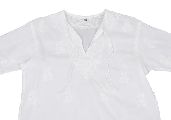 ISSEY MIYAKE HaaT Cotton Embroidered Neck Tie Blouse K-172898_003