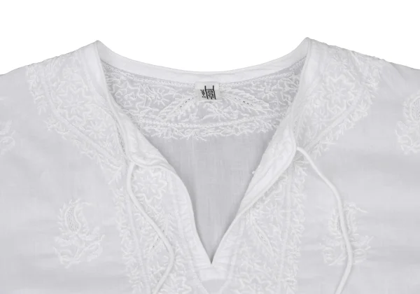 ISSEY MIYAKE HaaT Cotton Embroidered Neck Tie Blouse K-172898_004