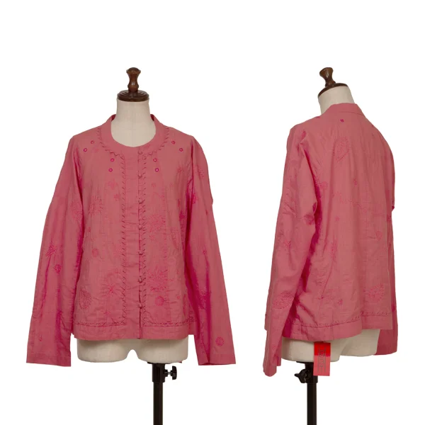 ISSEY MIYAKE HaaT Jagged Cutting Embroidered Blouse Pink 2 K-172900_001