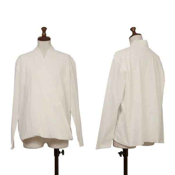 ISSEY MIYAKE PERMANENTE Cotton Drape Wrap-Front Blouse White M K-172917_001