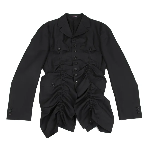 COMME des GARCONS HOMME PLUS Poly Gaba Gathered Military Jacket Black L K-172920_001
