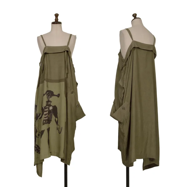 Y's Rayon Clown Print Cami Dress Khaki 2 K-172936_001