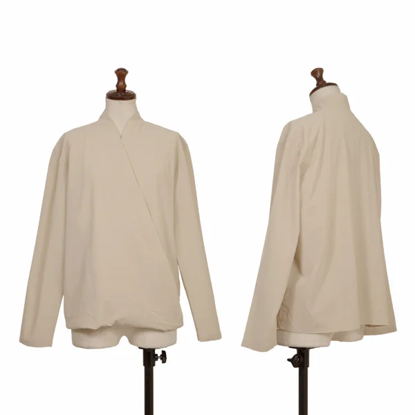 ISSEY MIYAKE PERMANENTE Cotton Drape Wrap-Front Blouse Beige M K-172937_001
