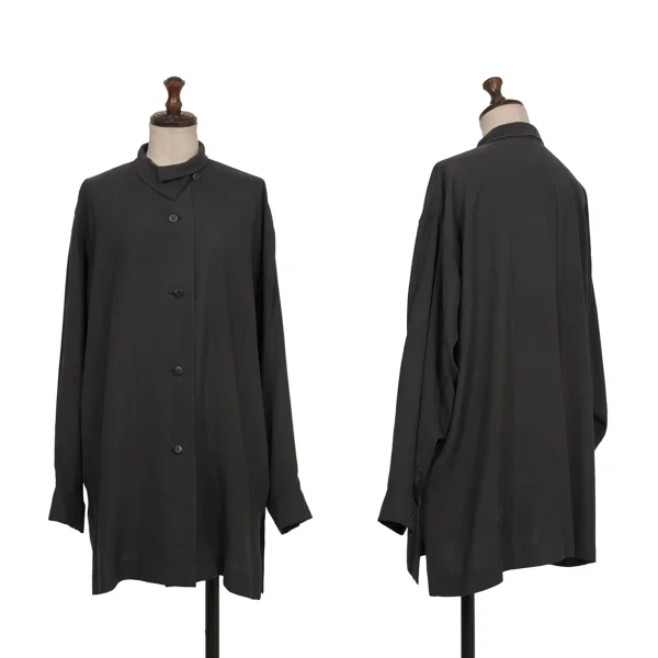 ISSEY MIYAKE PERMANENTE Silk Open Collar Shirt Navy M K-172938_001