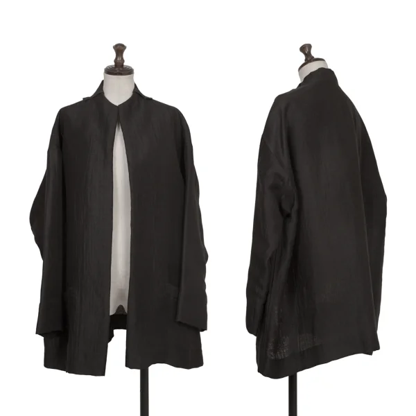 ISSEY MIYAKE PERMANENTE Linen Blend Buttonless Half Coat Black M K-172944_001
