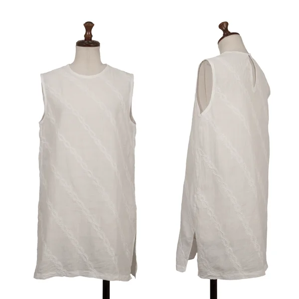 ASHA BY MDS Bias Embroidery Striped Sleeveless Top White M K-172953_001