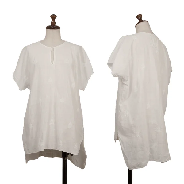 ASHA BY MDS Cotton Embroidery Short Sleeve Blouse White S-M K-172958_001