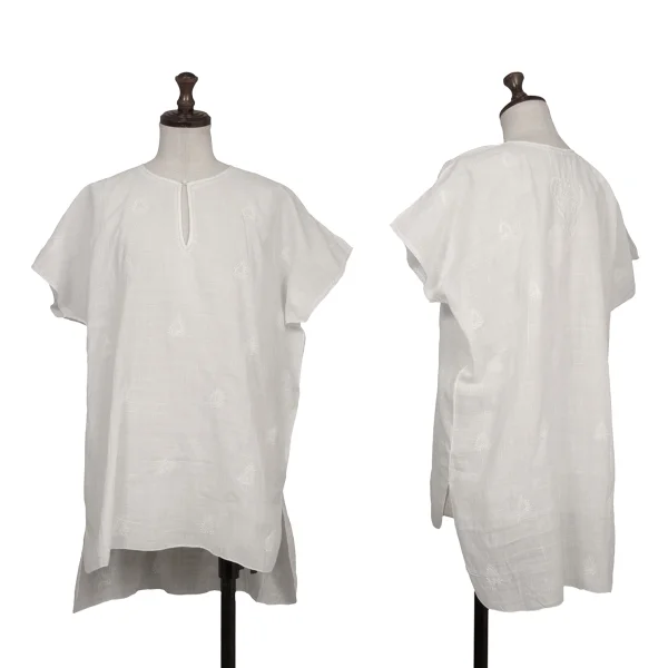 ASHA BY MDS Cotton Embroidered Short Sleeve Blouse White S-M K-172959_001