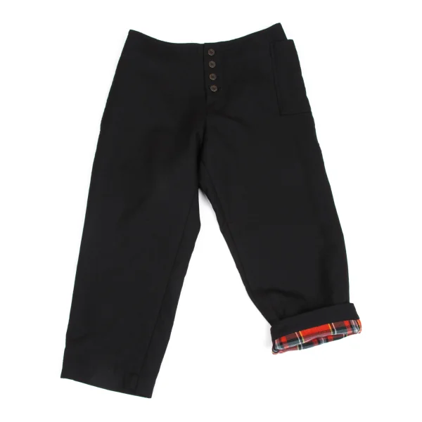 Y's Wool Check Double-faced Cropped Pants Black 1 K-172961_001