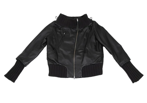 TSUMORI CHISATO Gathered Neck Lamb Leather Blouson K-172963_002