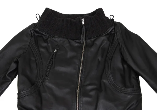 TSUMORI CHISATO Gathered Neck Lamb Leather Blouson K-172963_003