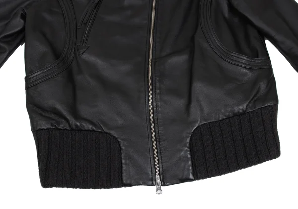 TSUMORI CHISATO Gathered Neck Lamb Leather Blouson K-172963_012