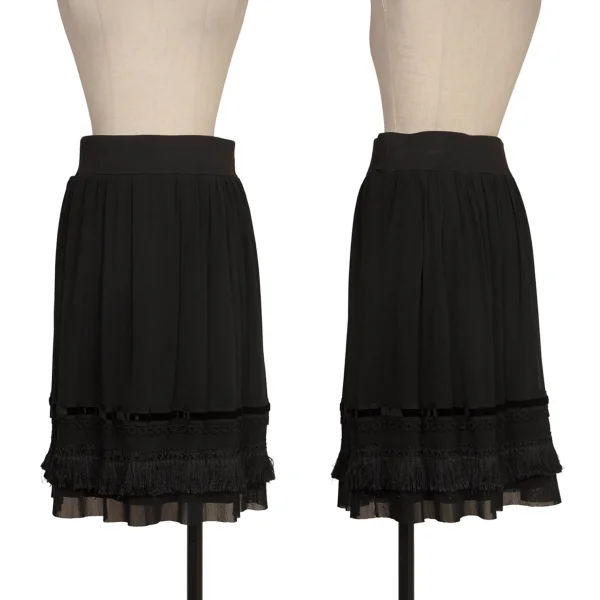 VIVIENNETAM Hem Taping Fringe Mesh Skirt Black 0 K-172964_001