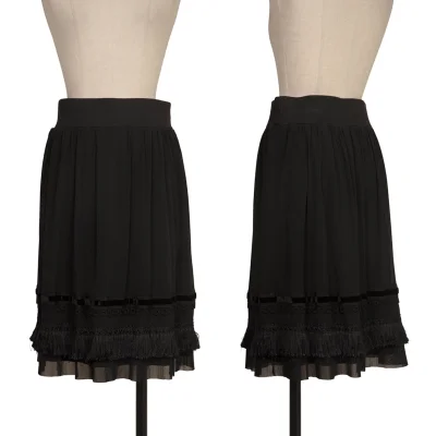 VIVIENNETAM Hem Taping Fringe Mesh Skirt