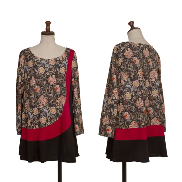 VIVIENNETAM Floral Printed Curve Switching Top Black,Red 1 K-172965_001