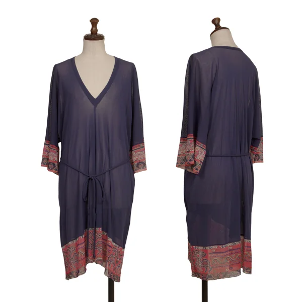 VIVIENNETAM Native Pattern Switching Mesh Tunic Navy 0 K-172966_001