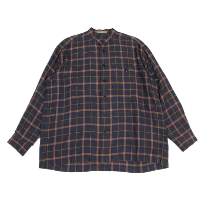 ISSEY MIYAKE MEN Rayon Blend Mandarin Collar Plaid Shirt
