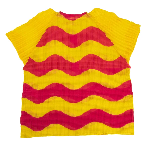 ISSEY MIYAKE Stretch Pleats Wave Graphic Print T Shirt K-172991_008
