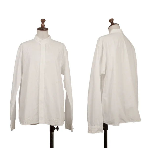 ISSEY MIYAKE HaaT Embroidery Band-collar Blouse White 2 K-173001_001