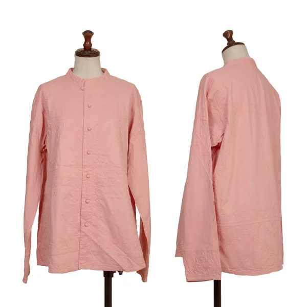 ISSEY MIYAKE HaaT Graphic Embroidery Line Design Band-collar Blouse Pink 3 K-173014_001