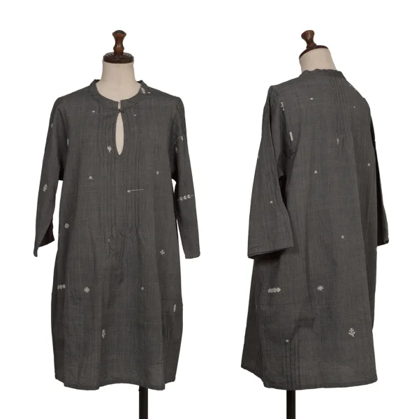 ISSEY MIYAKE HaaT Pintuck Design Embroidery Skipper 3/4 Sleeve Tunic Black 2 K-173018_001